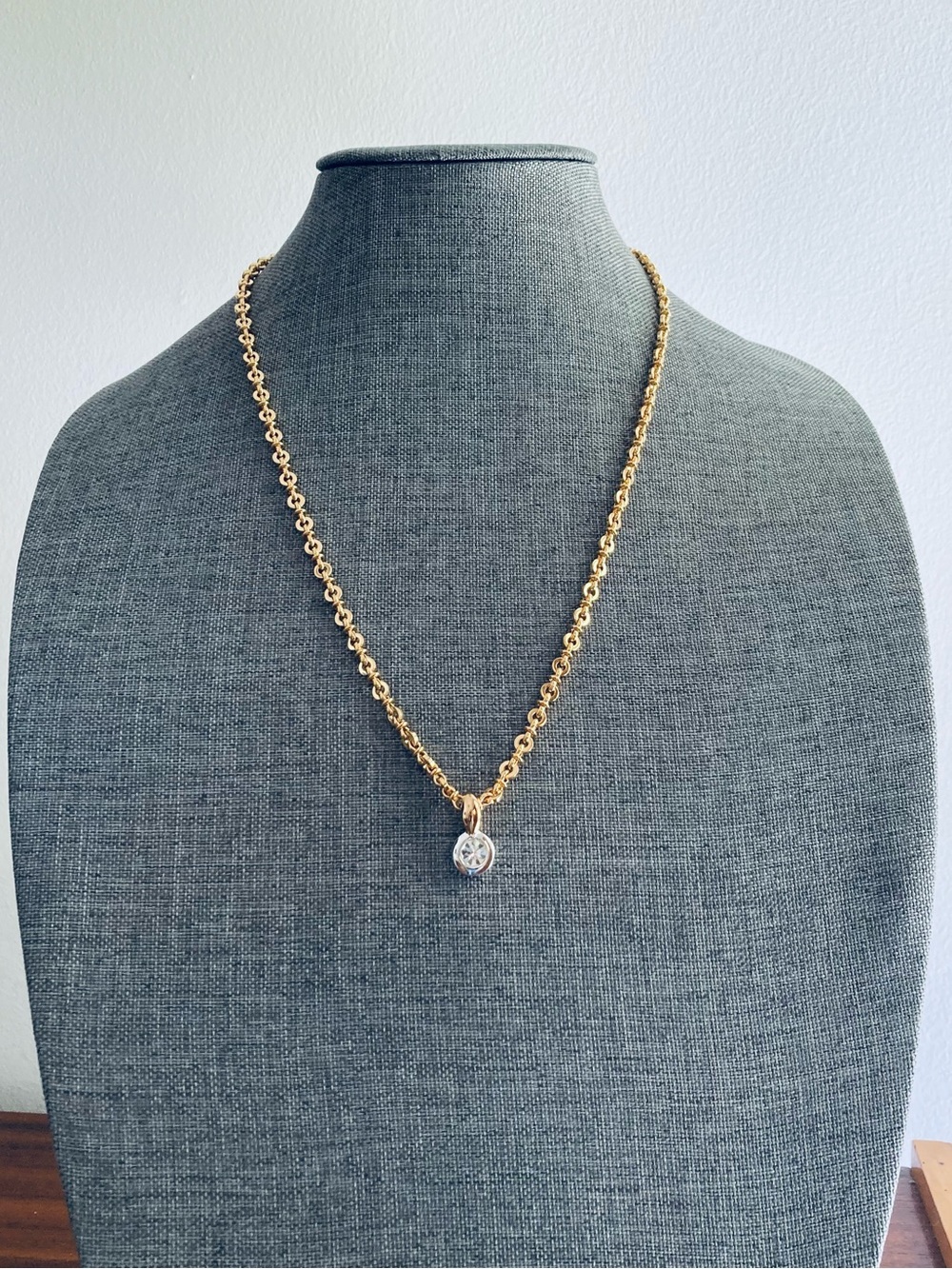 Vintage 90s Monet minimalist mixed metal rhinestone pendant statement necklace